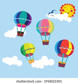 Hot Air Balloon flying in the sky on a blue background - vector illustration, eps