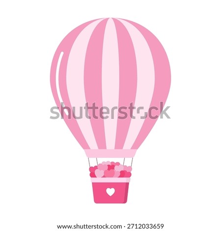 Hot air balloon full with hearts in pink isolated on white background.Valentine clipart element, vector graphic symbol.Love icon.