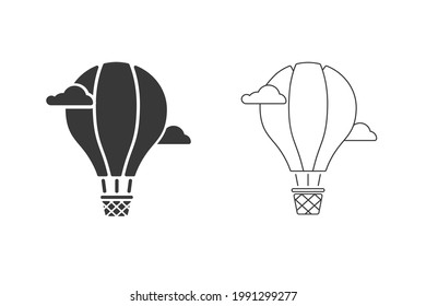 Hot air balloon glyph icon set. Aerostat. Silhouette symbol. Negative space. Vector isolated illustration