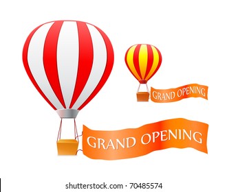  hot air balloon with grand opening flag isolated on white background.Vector illustration.