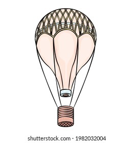 Hot air balloon - hand drawn vector illustration isolated on white. Flat color design.