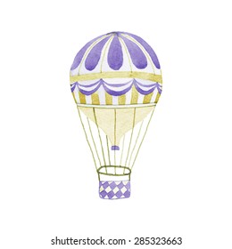 Hot air balloon. Hand-drawn jet. Real watercolor drawing. Vector illustration. Traced painting