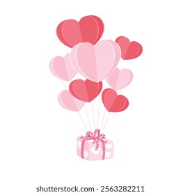 Hot air balloon with heart. Love element, valentine element. Flat vector in cartoon style isolated on white background.