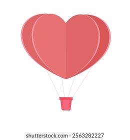 Hot air balloon with heart. Love element, valentine element. Flat vector in cartoon style isolated on white background.