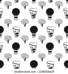 Hot air balloon and heart seamless pattern 