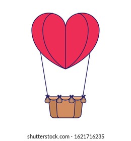 hot air balloon in heart shape over white background, vector illustration