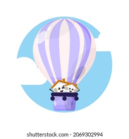 hot air balloon house cute character logo