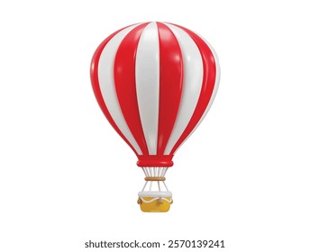 Hot air balloon icon 3d render concept of Summer Vacation, Travelling, Tourism and Journey adventure icon vector illustration