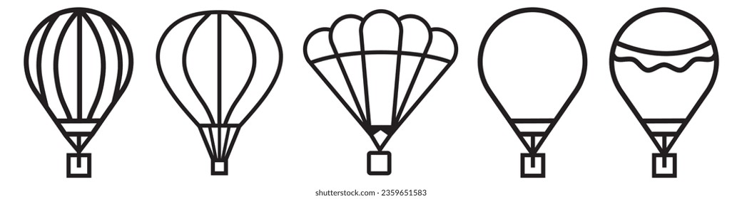 Hot Air Balloon icon. Aerostat helium gas or fire operated travel balloon symbol. Floating airship with basket vector.