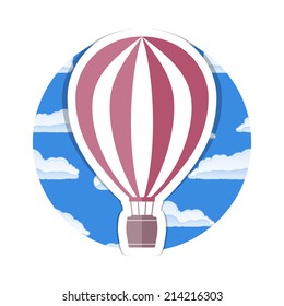 Hot air balloon icon in blue sky, vector eps10 illustration