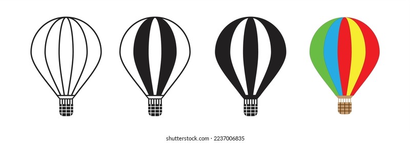 Hot air balloon icon. Hot air balloon collection. Simple hot air balloon. Air journey flying aerostat vector symbols set. Vector illustration.