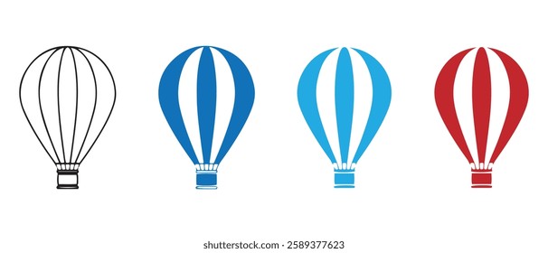 Hot air balloon icon. Hot air balloon collection. Hot air balloon in flat style. Simple hot air balloon. Vintage sky transport