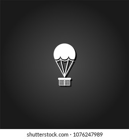 Hot air balloon icon flat. Simple White pictogram on black background with shadow. Vector illustration symbol
