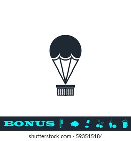 Hot air balloon icon flat. Black pictogram on white background. Vector illustration symbol and bonus button