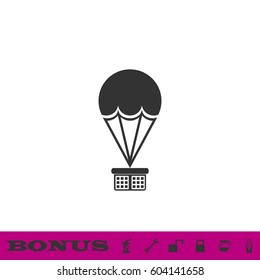 Hot air balloon icon flat. Black pictogram on white background. Vector illustration symbol and bonus button