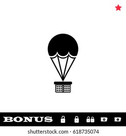 Hot air balloon icon flat. Black pictogram on white background. Vector illustration symbol and bonus button open and closed lock, folder, star