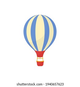 Hot air balloon icon isolated on white background. Colorful sky ballon, airship with basket. Journey by air transport concept. Cartoon flat design. Vector illustration.