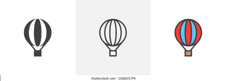 Hot air balloon icon. Line, glyph and filled outline colorful version, Airship transport outline and filled vector sign. Symbol, logo illustration. Different style icons set