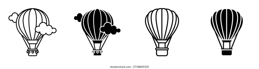 Ícone de balão de ar quente em estilo linear e clipart pack em fundo branco.