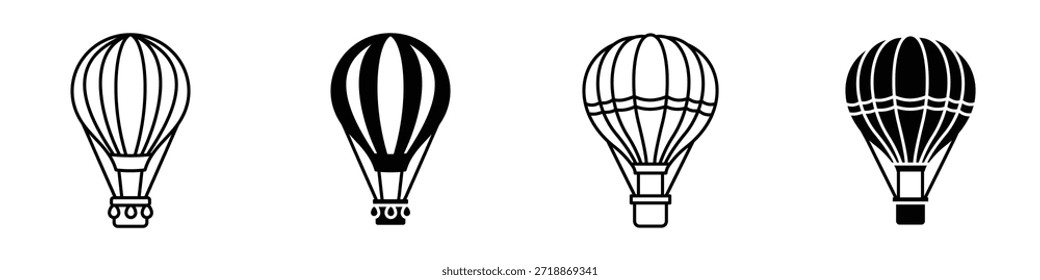 Ícone de balão de ar quente em estilo linear e clipart pack em fundo branco.
