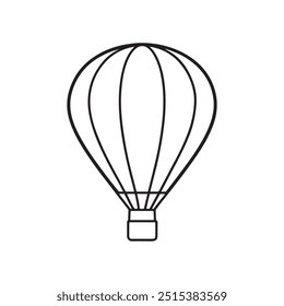 Heißluftballon-Symbol, Heißluftballon-Logo, ein schwarz-weißer Heißluftballon, der am Himmel mit Wolken schwimmt. Heißluftballon, Vektorgrafik.