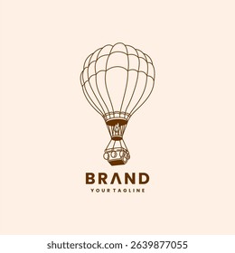 Hot air balloon icon logo template design. Vintage hot air balloon line art vector. 