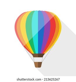 Hot air balloon icon with long shadow on white background