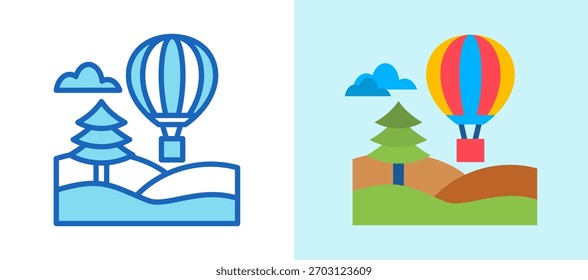 Icono de globo de aire caliente Ilustración vectorial multiestilo