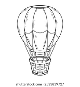 Hot air balloon icon in outline style isolated on white background. Aircraft symbol stock vector illustration.