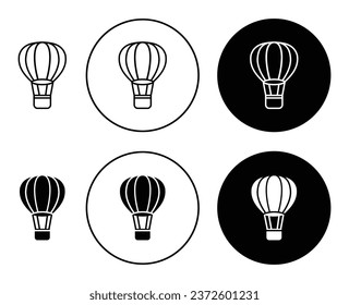 hot air balloon icon set. simple balloon vector symbol in black filled and outlined style.