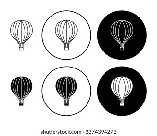 Hot air balloon icon set. Airship ballon vector symbol in black filled and outlined style.