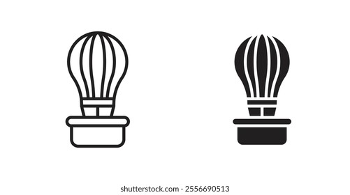 Hot air balloon icon set in Thin line black color.