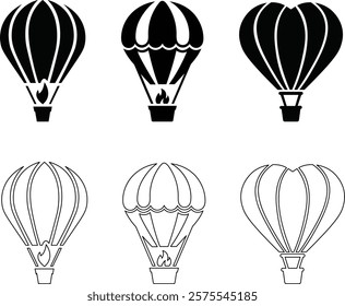 Hot air balloon icon set in flat style. Aerostat icon, Vector illustration