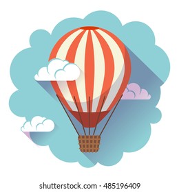 hot air balloon icon in the sky clouds vector.