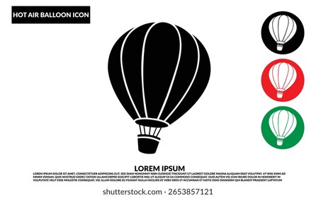 Hot air balloon icon, Air travel symbol, Balloon silhouette vector