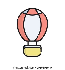 Ilustración del vector de iconos de globo aerostático. Dibujo de esquema plano. Concepto de icono de viajes y turismo Vector Premium aislado