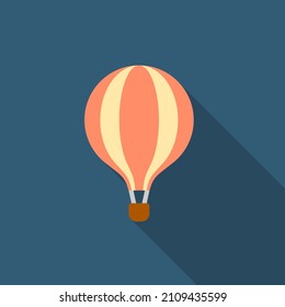 Vector de icono de globo de aire caliente, diseño plano, sombra larga