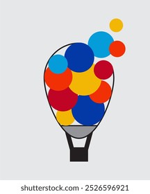 Icono de globo de aire caliente. Ilustración vectorial. Globos de colores vuelan fuera del globo.