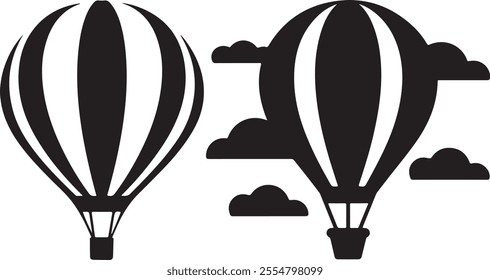 Hot Air Balloon Icon Vector Silhouette. Hot Air balloon Icon. Parachute Icon Silhouette. Black And White Icon.