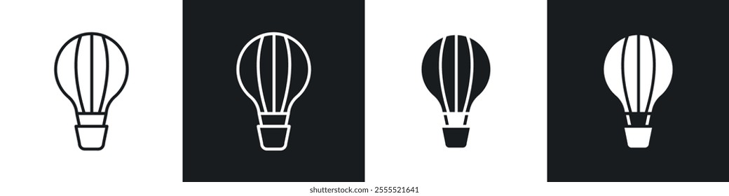 Hot air balloon icon vector collection in black and white.