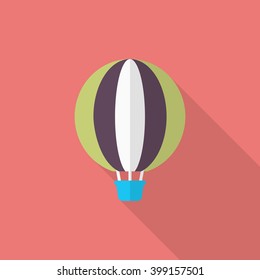 Hot air balloon icon, Vector flat long shadow design. Transport concept.