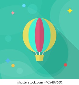 Hot air balloon icon, Vector flat long shadow design. Transport concept.