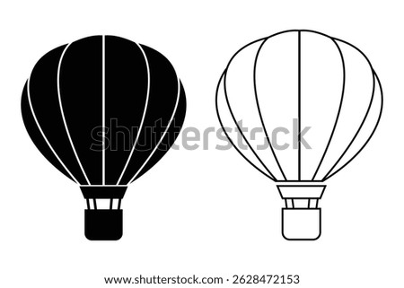 Hot air balloon icon vector design on white background. Silhouette of hot air balloon sign and symbol with stroke line. Vector illustration.