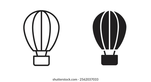 Hot air balloon icons in flat and line style set.