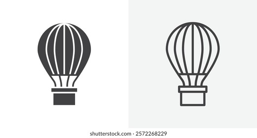 Hot air balloon icons. flat and line style set