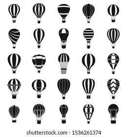 Hot air balloon icons set. Simple set of hot air balloon vector icons for web design on white background