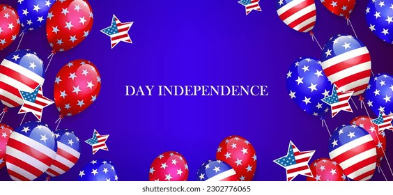 Hot air balloon illustration with american flag symbols on a blue background