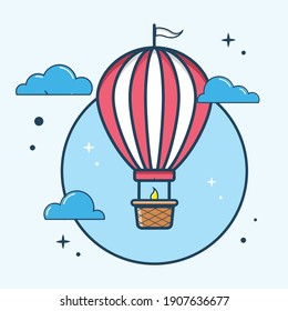 Globo de aire caliente Ilustración con nube, globos globos aerostáticos que vuelan en el cielo