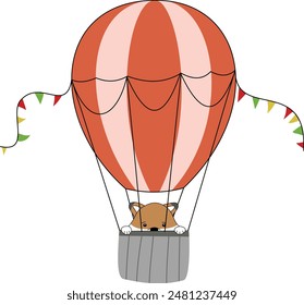 Hot air balloon illustration with cute animals