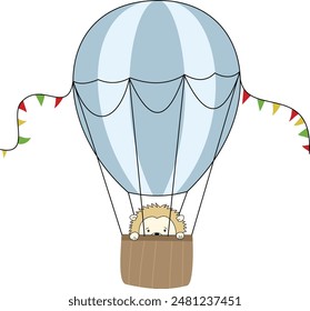 Hot air balloon illustration with cute animals